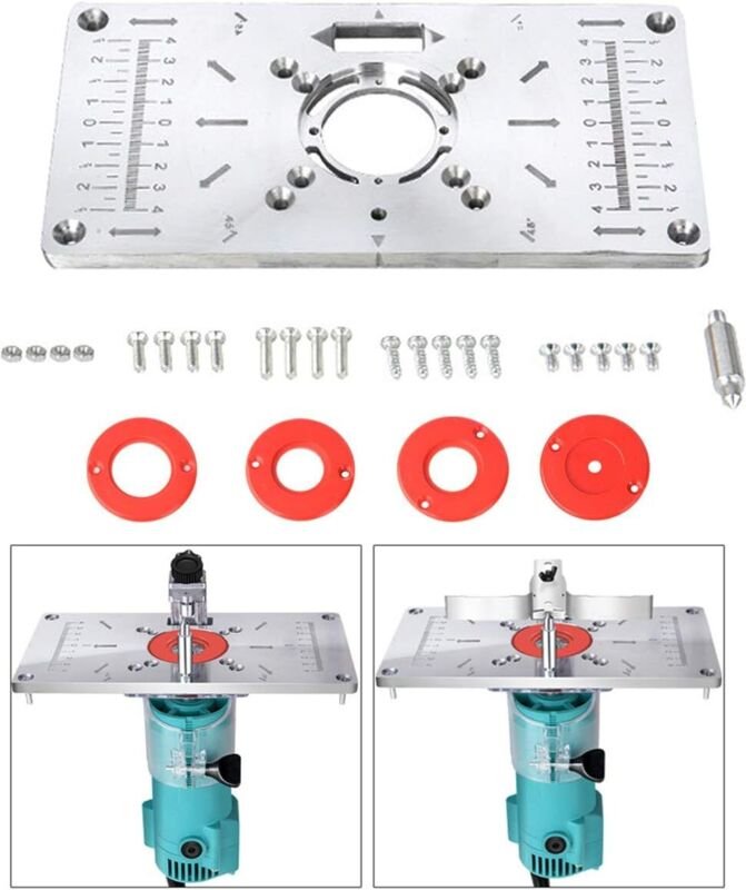 Aluminium-Einlegeplatte für Frästische mit 4 Ringen für Präzisions-Holzbearbeitungsbänke, Spanplatte, 235 x 120 x 8 mm (...