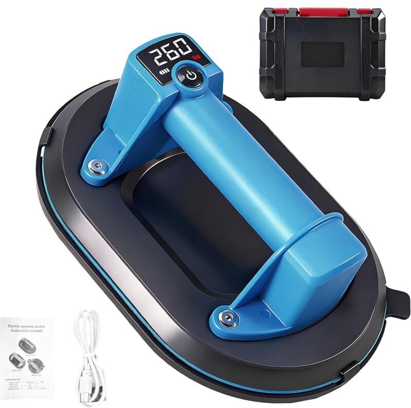 Saugnapf für Fliesen, tragbarer, akkubetriebener Saugnapf (260kg Tragkraft), LED-Anzeige, integrierter 3000mAh-Akku, USB...