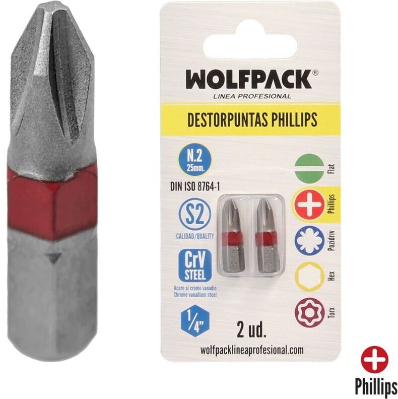 Kreuzschlitzschraubendreher Nr. 2 mit langen Spitzen (2 Stück). S2 Chrom-Vanadium-Stahl. Sechskant-Bits, Spitzenentferne...