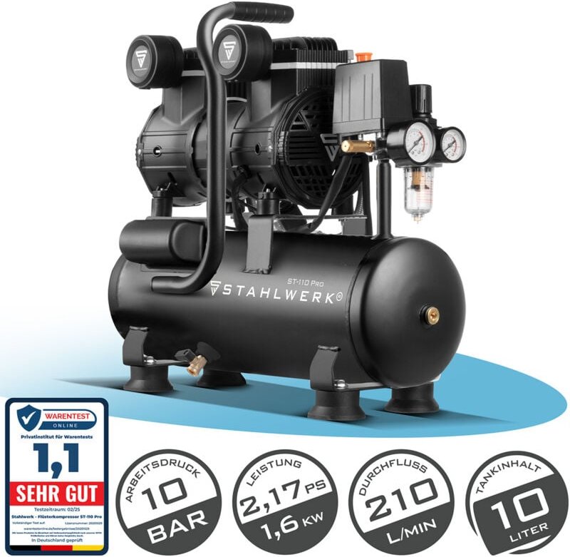 STAHLWERK Kompressor 10 bar 2,1 PS 1,6 kW 210 l/min 10 l Druckluftkompressor