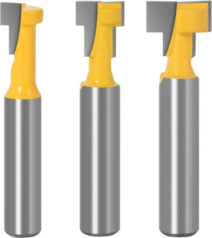 CCYKXA 8-mm-Schaft-T-Nut-Fräser-Set, 3-teiliger T-Nut-Holzfräser, Zimmereiwerkzeug, Holzbearbeitungs-Fräserklinge