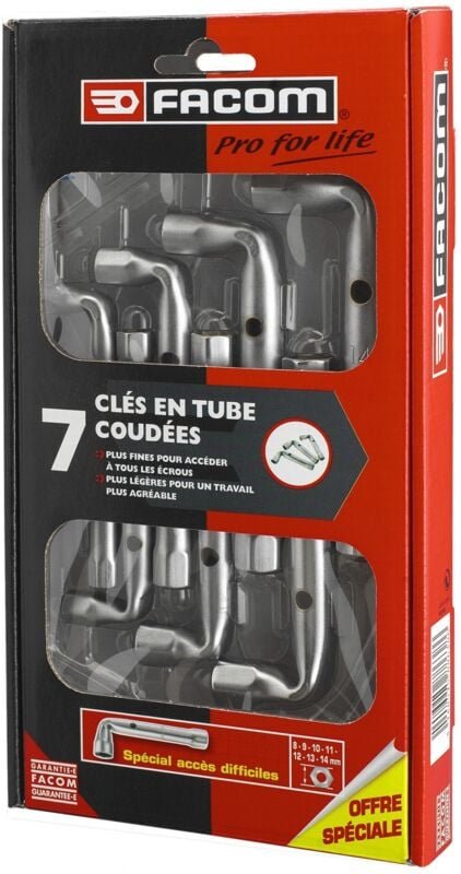 Satz mit 7 abgewinkelten Rohrzangen FACOM 92 PG aus geschmiedetem Stahl Facom