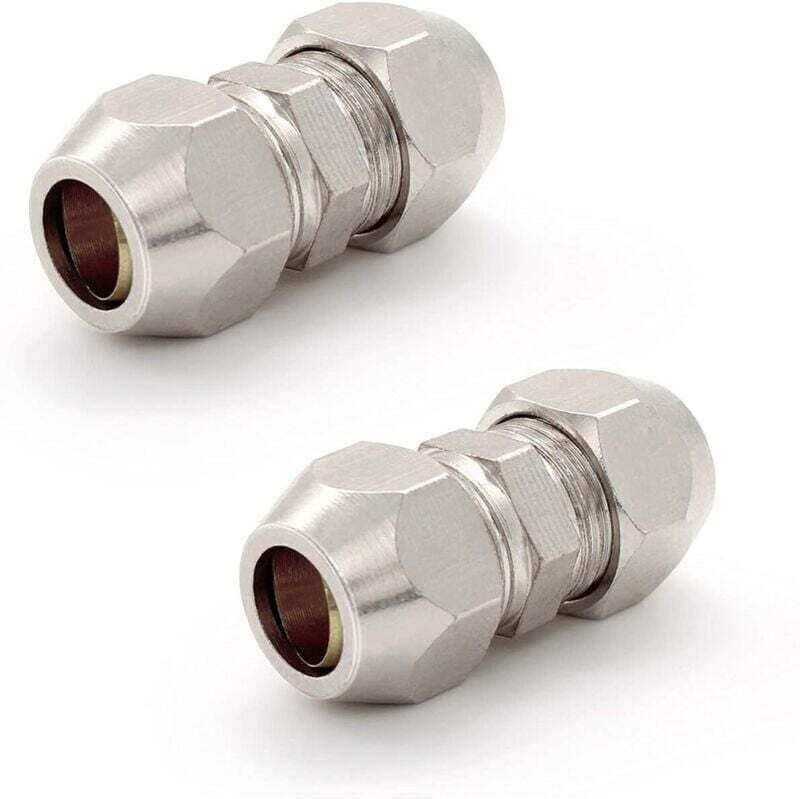 2 pezzi raccordo a oliva 8 mm gas, raccordo per tubo pneumatico argento, tubo in rame nichelato doppio connettore rapido...