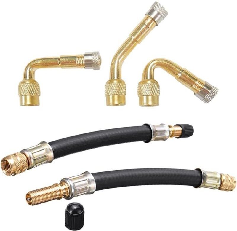 5x Reifenventilverlängerung, 3-teiliger Luftreifenventiladapter, Reifenventil-Winkelverlängerung mit 2 Reifenventilverlä...