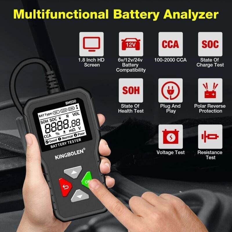 DOLASO BM550 6V 12V 24V Autobatterietester Digitalanalysator für Auto, LKW, Motorrad, ATV, Boot