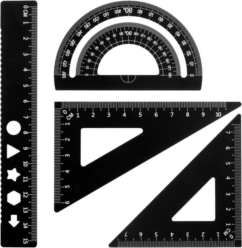 Architektenleiter-Set – 4-teiliges technisches Zeichenset aus Metall, Geometrie-Werkzeuge für Mathematik, Winkelmesser u...