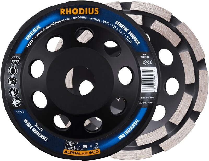 Rhodius - DS40, 1 Stück, 100 x 5,0 x 8,0 mm, Diamantschleiftopf