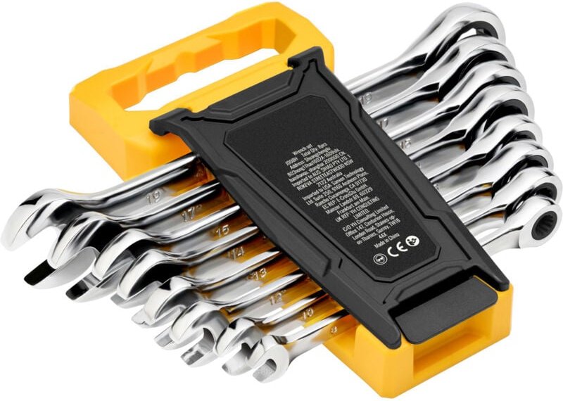 Mophorn 8-teiliges Ringmaulschlüssel-Set, Ratschenschlüssel mit Organizer-Rack, Cr-V-Stahl metrisch 8 mm bis 19 mm, idea...