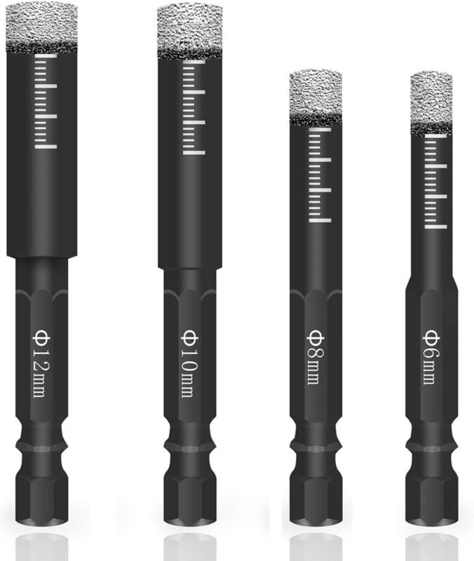 Diamantbohrer-Set für Fliesen und Glas, 4-teilig, 681012 mm, Sechskantschaft, Diamantbohrer für Keramik, Granit, Glas, P...