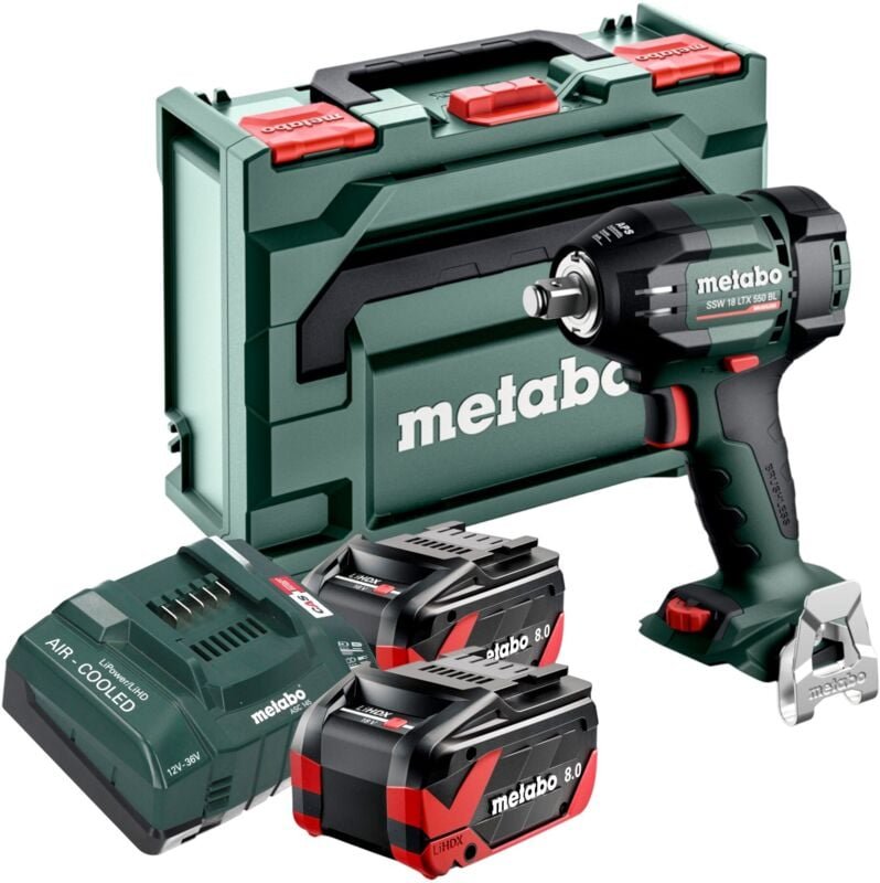Metabo SSW 18 LTX 550 BL Akku Schlagschrauber 18 V 550 Nm Brushless + 2x LiHDX Akku 8,0 Ah + Ladegerät + metaBOX
