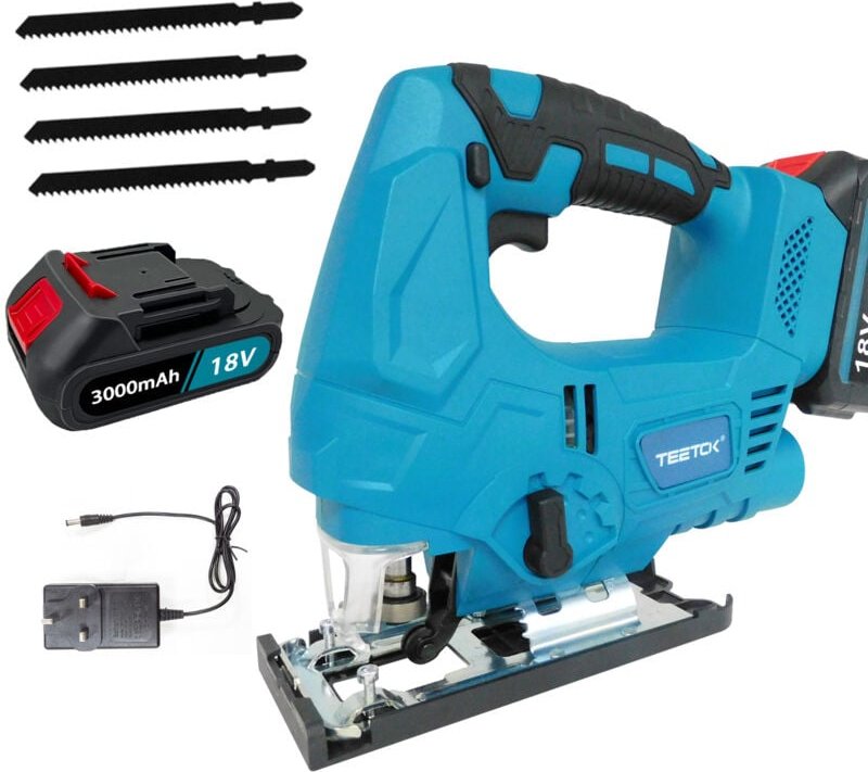 Akku-Stichsäge,mit 3.0Ah Akku und Ladegerät, Stichsäge Elektrische Mini 18 V mit 4 Sägeblättern zum Entfernen von Farbe ...