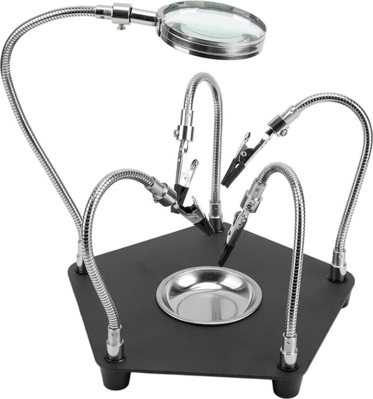 Helfende Hand mit 4 flexiblen Armen, 3-facher Lupe und Leiterplattenhalter zum Löten, Basteln, für elektronische Reparat...