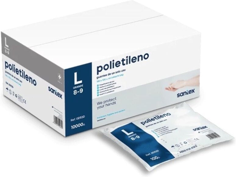 Santex - Polyethylen Packung of 100 Handschuhe of Polyethylen Größe l - puderfrei - frei of latex - unsteril - transpare...