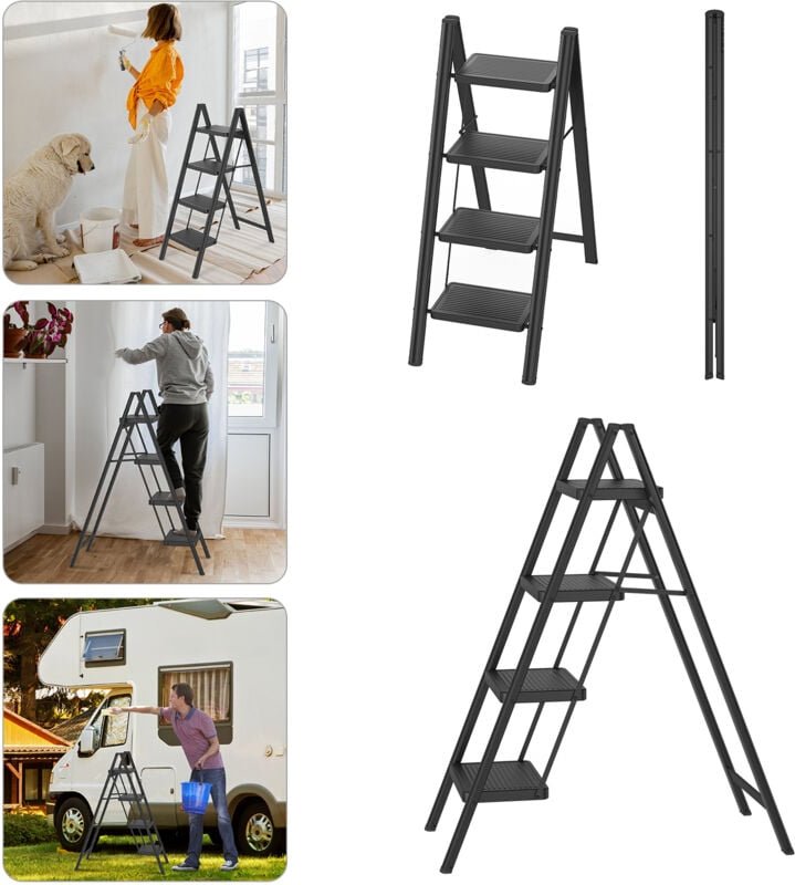 4 Stufen Klappbar Trittleiter Leiter Tritthocker Klapptrittleiter mit breitem rutschfeste Pedal Multifunktionale Haushal...