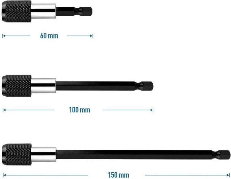 Set aus 3 Schnellwechsel-Sechskant-Schraubendreher-Steckschlüsseln, Bithalter, magnetischer Verlängerung und Spannfutter...