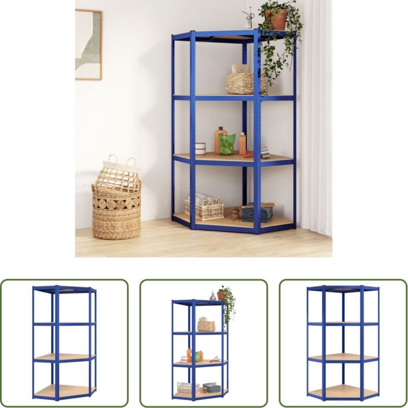 Eckregal mit 4 Böden - Eckregal mit 4 Böden Blau Stahl & Holzwerkstoff
