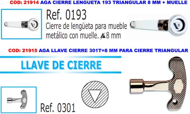AGA - Schließschlüssel 301T8 mm für Theken mit Dreieckverschluss