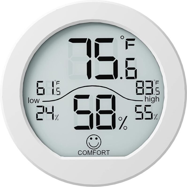 Digitales Thermometer-Hygrometer, präzise Kalibrierung, LCD-Temperatursensor, mit Maximal- und Minimalwertanzeige, weiß