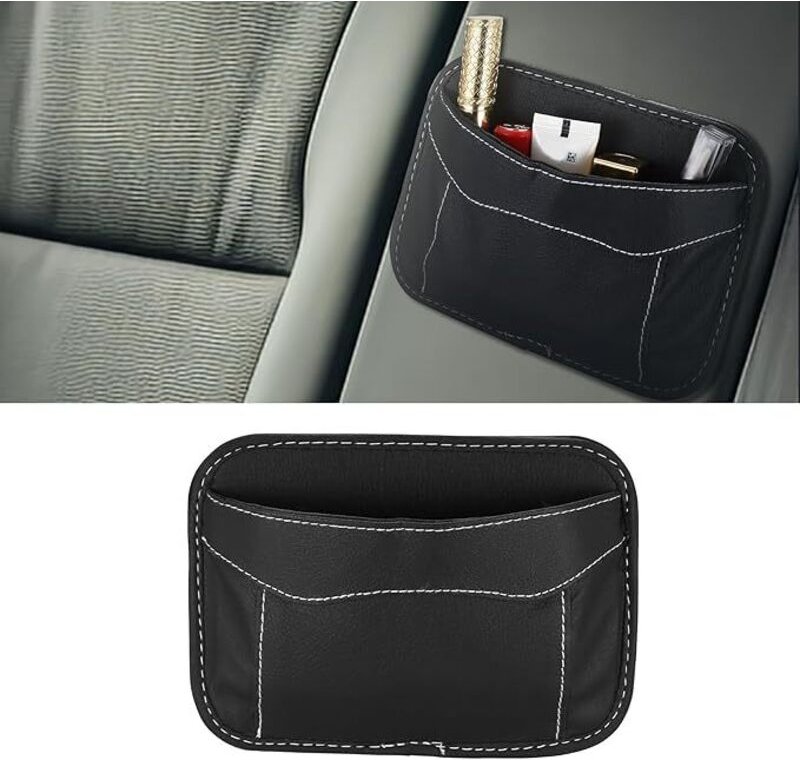 Ahlsen - Selbstklebender Auto-Seiten-Organizer, Mini-Autositz-Aufbewahrungsbox, Leder-Autositz-Aufbewahrungstasche, seit...