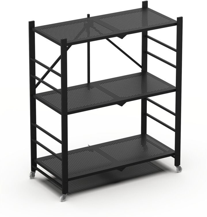 Regale Cossato, Räder, 3 Böden, Tragkraft 40 kg, 71x38x87h cm Schwarz