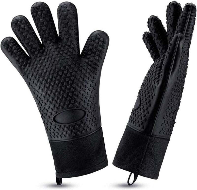 Gants de grill en silicone résistant à la chaleur, longs gants de four imperméables avec doublure en coton, adaptés pour...