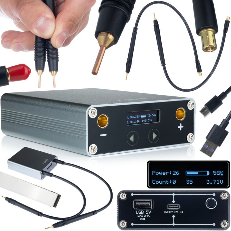 Rosfix SM65A Punktschweißgerät – 650A Akku Spot Welder mit OLED-Display 5500mAh LiPo, USB-C, 0,1–0,15 mm Nickelband Trag...