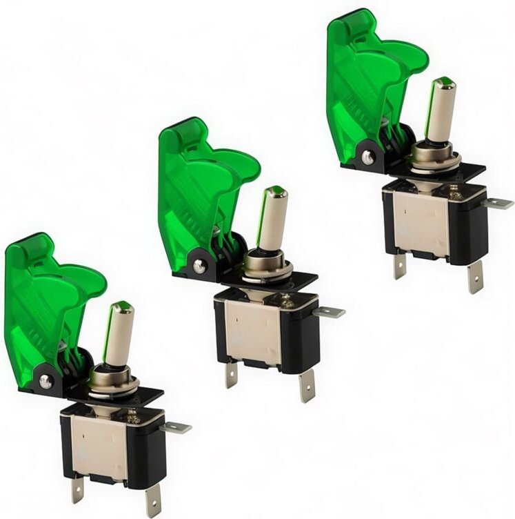 12V 20A grüne LED-Wippschalter, Ein/Aus-Hebel mit LED-Ein-/Ausschalter (SPST) + Abdeckung für Auto - Rot[Energieklasse A...