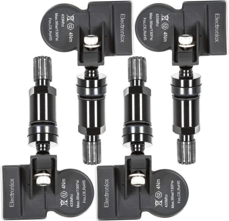 4 Reifendrucksensoren RDKS Sensoren Metallventil Schwarz für Ford Transit Connect 01.2014-