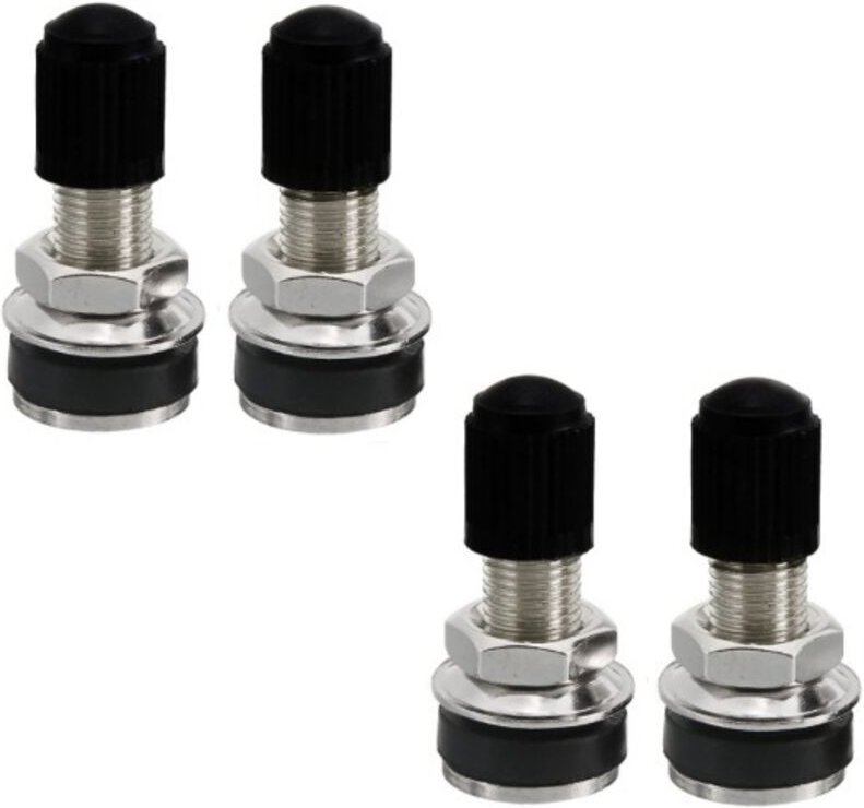 4-teiliges Set schlauchloser Metallventile für Auto-/Motorradreifen mit Staubkappen – 15 x 32 mm