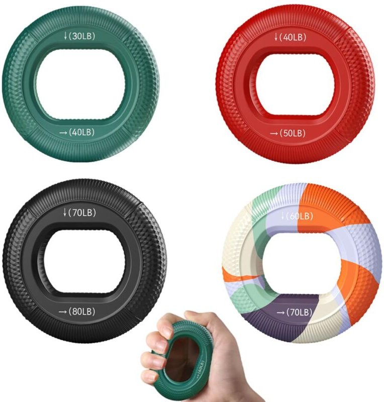 4 Trainingsringe für Griffkraft, Griffkrafttrainingsringe, Griffverstärker, Silikonringe, für progressives Training, Erg...