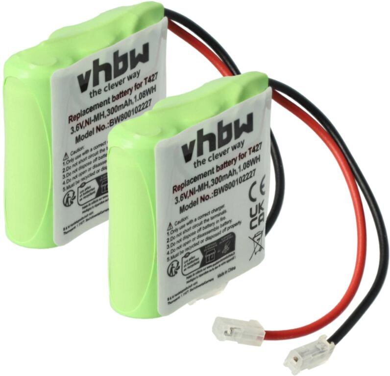 Vhbw - 2x Akku kompatibel mit Binatone E3300, E3300 Quad schnurlos Festnetz Telefon (300 mAh, 3,6 v, NiMH) - Ersatz für ...