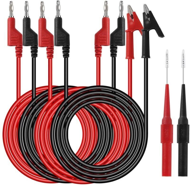 Multimeter-Messleitungen mit Multimeter-Prüfspitzen, Krokodilklemmen, Bananensteckern, 4 mm, Schwarz/Rot, 6 Stück