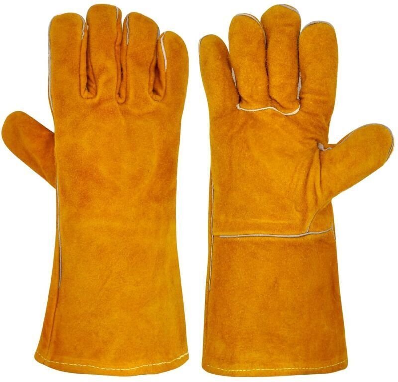 Feuerfeste Herrenhandschuhe für Kamin und Grill – Hitzeschutz, Schweißerhandschuhe, Ofenhandschuhe – Braun, robust und s...