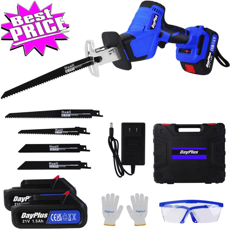 Dayplus - Akku-Säge mit variabler Geschwindigkeit elektrisches Messer 4 Blades+ 2X 1.5Ah Akku