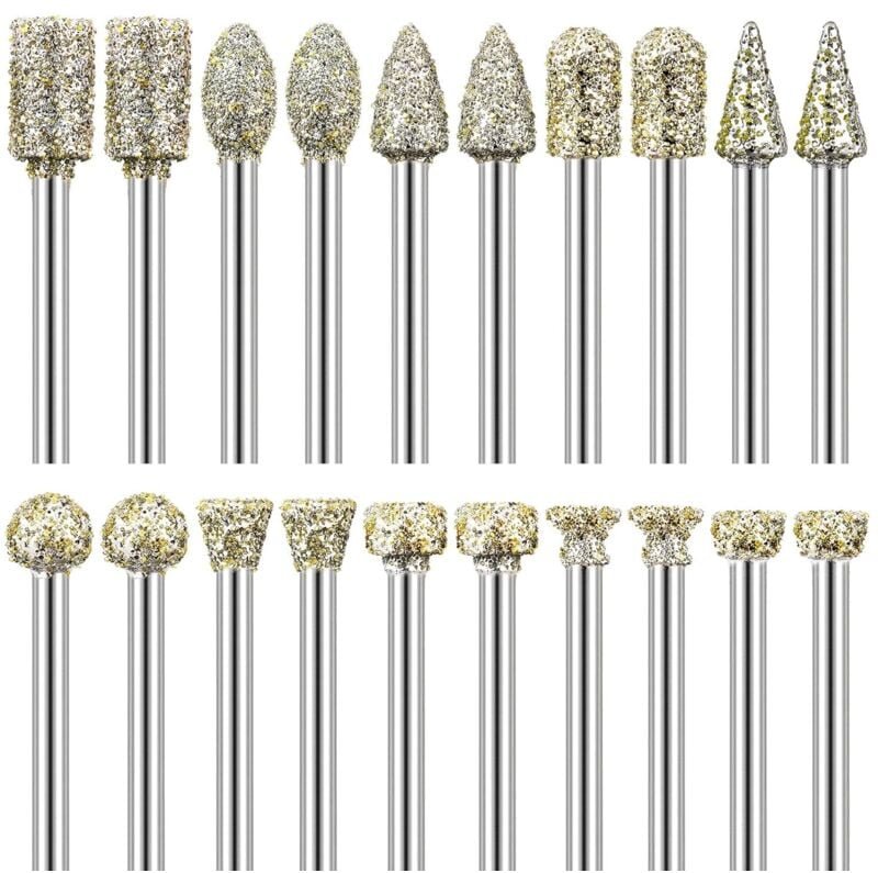Diamantfräser, 20er-Pack Diamantfräserbits mit 1/8-Zoll-Schaft, geeignet zum Schnitzen, Gravieren, Schleifen und Poliere...