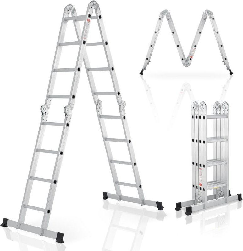 Juskys Aluminium Multifunktionsleiter klappbar – Leiter 4-teilig bis 150 kg - Gelenkleiter Klappleiter Stehleiter Alulei...