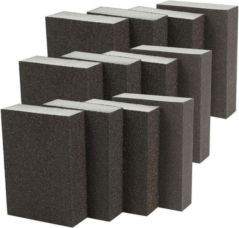 Schleifschwamm (12 Stück): Sortiment mit 4 Körnungen (grob, mittel, fein, superfein), waschbar, wiederverwendbare Schlei...