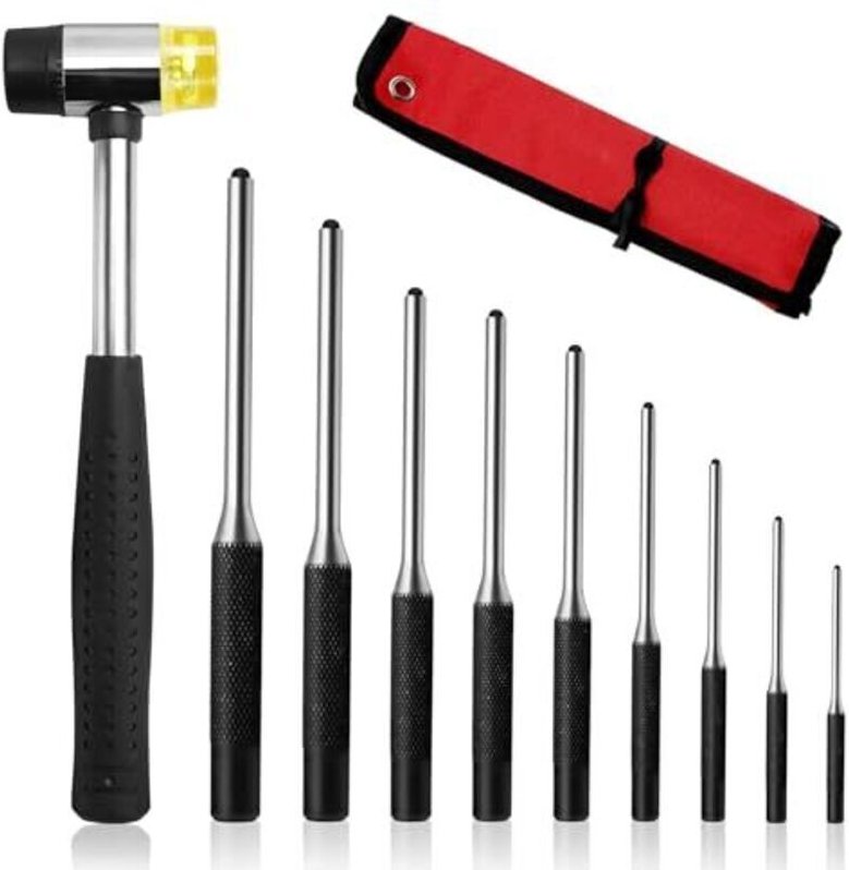 Stiftaustreiber-Set, 9-teilig, 1,5 mm bis 8 mm, 40 Stiftaustreiber aus Chrom-Vliesstoff, Stiftaustreiber-Set, Rollenstif...