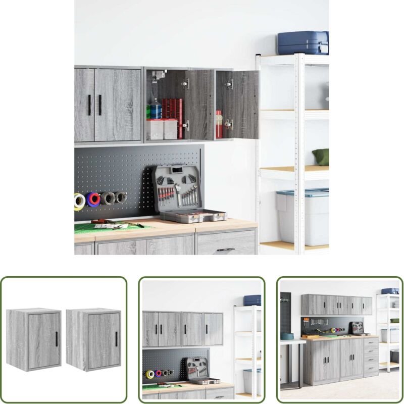 vidaXL Wandschrank - Garagen-Wandschränke 2 Stk. Grau Sonoma Holzwerkstoff