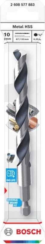 Bosch Metal-Spiralbohrer HSS, 10 x 87 x 133 mm, HEX 1/4 Schaft
