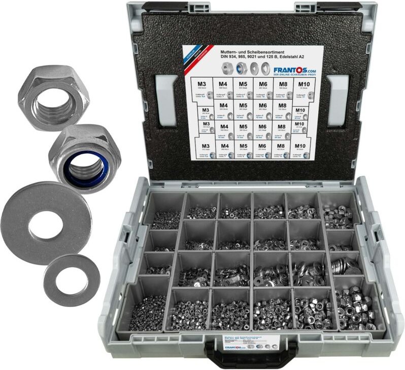 FRANTOS L-BOXX 6590 tlg. Muttern & Scheiben Sortiment (Stahl verzinkt)