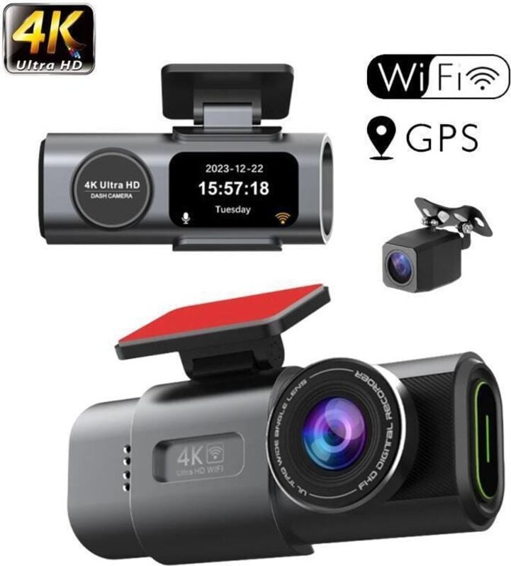 4K+1080P Auto-Dashcam, Dashcam mit 1,47'' IPS-Bildschirm, WLAN und App, 170° Weitwinkel-Autokamera, Nachtsicht, 64G SD-K...