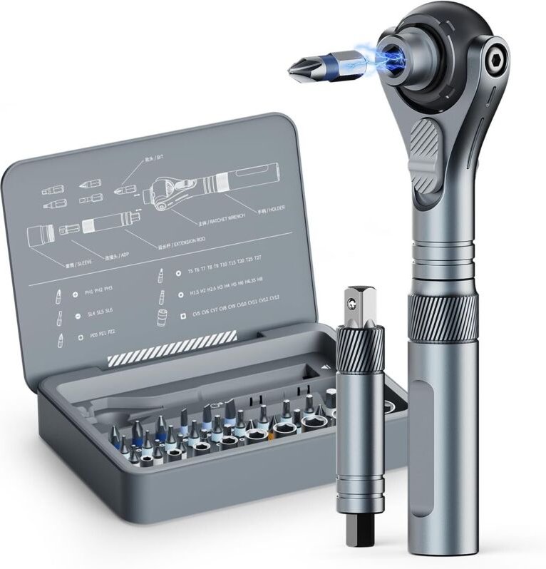 40-in-1 Schraubendreher-Set, magnetischer Multifunktions-Ratschenschraubendreher mit Multi-S2-Bit, 1/4"-Antrieb, 45 Zähn...