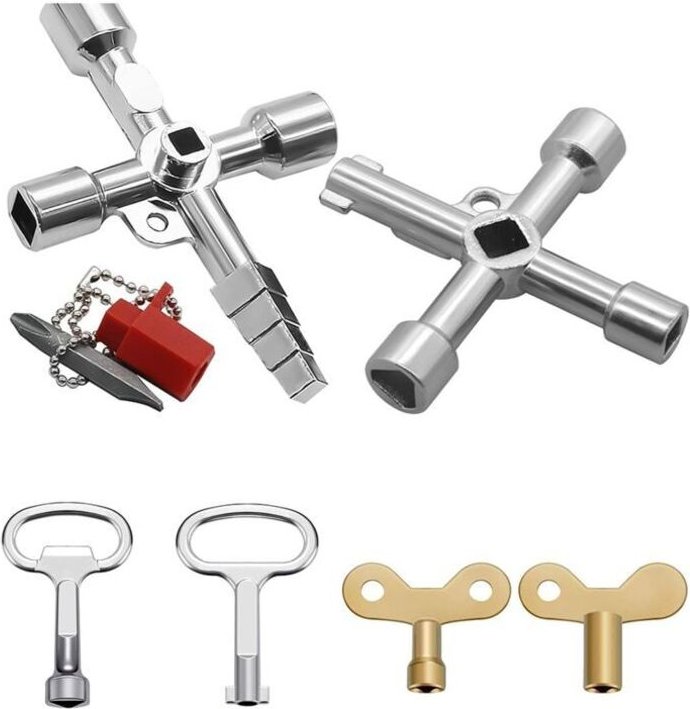 4-Wege-Multifunktionsschlüsselsatz, 6-teilig, Dreieckschlüssel, Wasserhahnschlüssel, Universal-Kreuzschlüssel, Hauptschl...