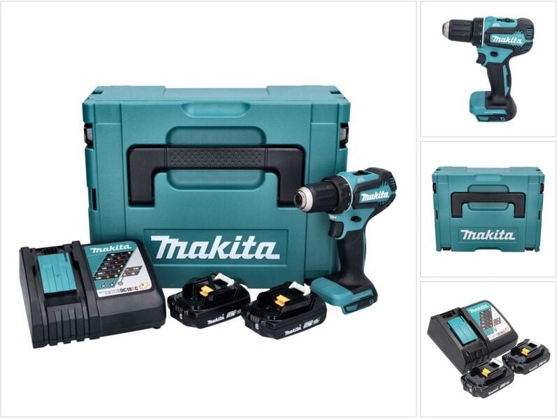 Makita DDF 485 RAJ Akku Bohrschrauber 18 V 50 Nm Brushless + 2x Akku 2,0 Ah + Ladegerät + Makpac