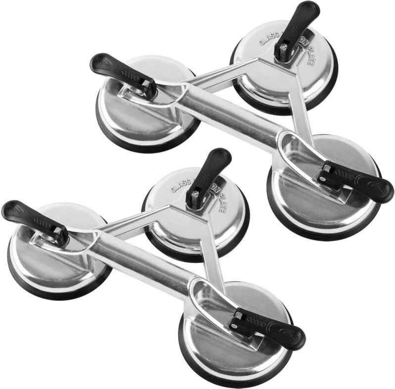 2x Saugnapf-Staubsauger, Glas-Gumminippel, Aluminiumschaufel, max. 120 kg, Silber
