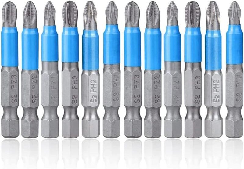 12 Stück magnetische Kreuzschlitz-Schraubendreher-Bits, rutschfest, Kreuzschlitz-Schraubendreher-Bit, 50 mm Sechskantsch...