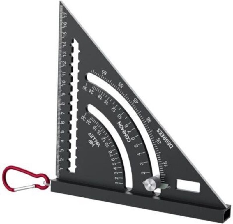 Multifunktionsdreieck aus Aluminiumlegierung für die Holzbearbeitung, 180mm, 0-90° Winkelmesser, mit Haken, integrierter...