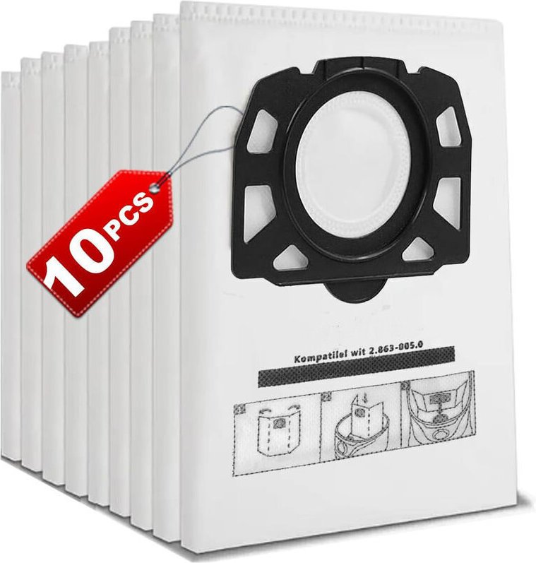 10er-Pack Beutel für Kärcher WD4 WD5 WD6 P WD5P WD6P Premium 2.863-006.0 KFI 487 MV4 MV5 MV6 Staubbeutel für Kärcher Sta...