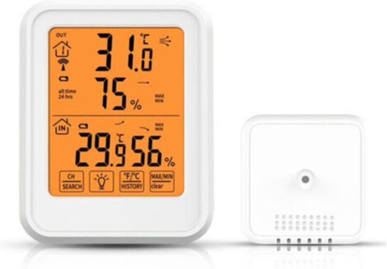 Thermometer Hygrometer mit Außensensoren, Hintergrundbeleuchtung und großem LCD-Bildschirm, ℃/℉-Schalter, hochpräzise Te...